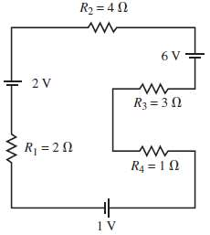 R2 = 42
6 V
2 V
R3 = 3 0
R = 20
R4 = 10
1 V
