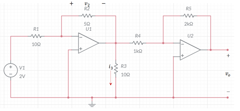 v2
R2
R5
52
U1
2k2
R1
R4
U2
102
1k2
V1
iz
R3
102
vo
2V
+
