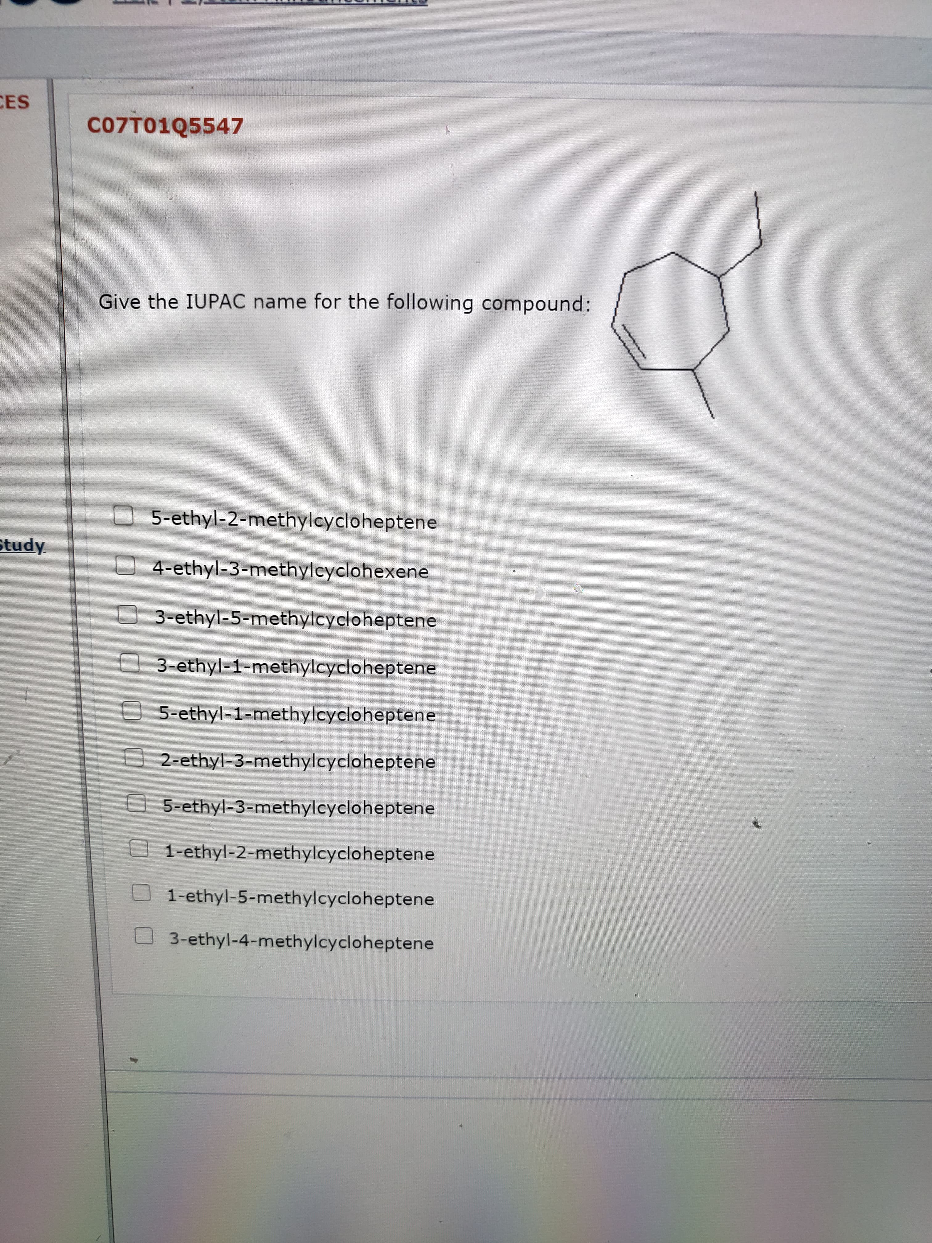 CO7T01Q5547
Give the IUPAC name for the following compound:
