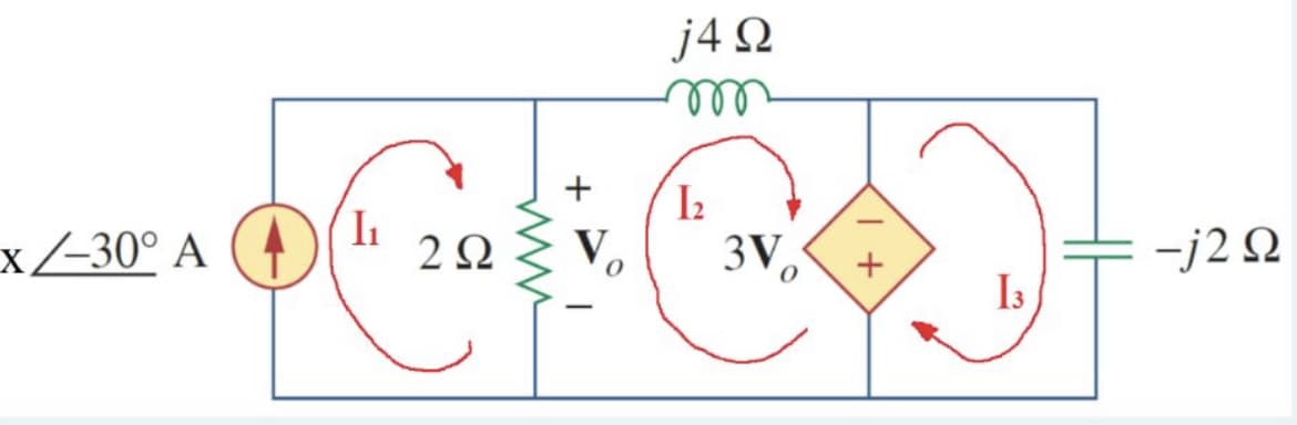 x /-30° A
I₁
ဖြစ်
2 ဝ
j4 2
m
h
V 3V. +
3
-j2 2