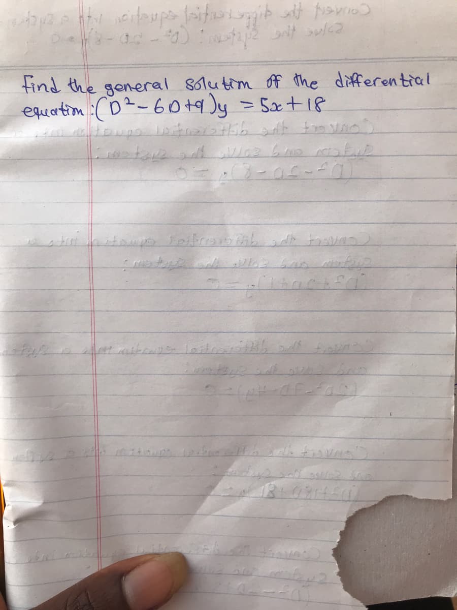 tind the general solutim of the differential
equartiom :co?-60 +9Jy = Sx+18
सरा र
