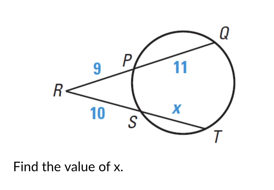 Q
P
9
11
R
10
Find the value of x.
