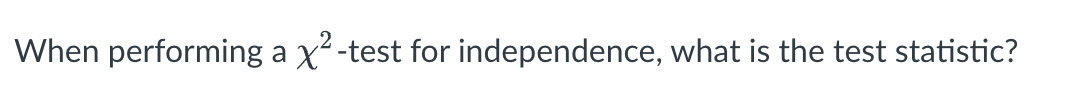 ### Understanding the Chi-Square Test for Independence

---

**Question:** When performing a χ²-test for independence, what is the test statistic?

---

### Explanation:

The chi-square (χ²) test for independence is used to determine whether there is a significant relationship between two categorical variables. The test statistic for the chi-square test for independence is denoted by χ².

The test statistic is calculated using the formula:

\[ 
\chi^2 = \sum \frac{(O_i - E_i)^2}{E_i}
\]

where:
- \(O_i\) represents the observed frequency (the data collected).
- \(E_i\) represents the expected frequency (the frequency we would expect if there is no relationship between the variables).
- The sum is calculated over all possible categories.

### Interpretation:

- **High χ² value:** Suggests a higher discrepancy between observed and expected frequencies, indicating that the variables are likely dependent.
- **Low χ² value:** Suggests a lower discrepancy between observed and expected frequencies, indicating that the variables are likely independent.

### Conclusion:

In the context of hypothesis testing, if the calculated χ² statistic is greater than the critical value from the Chi-Square distribution table (based on the degrees of freedom and the chosen significance level), we reject the null hypothesis of independence. Otherwise, we do not reject the null hypothesis.

Understanding the test statistic and how to interpret it is crucial for correctly using the chi-square test for independence in statistical analyses.