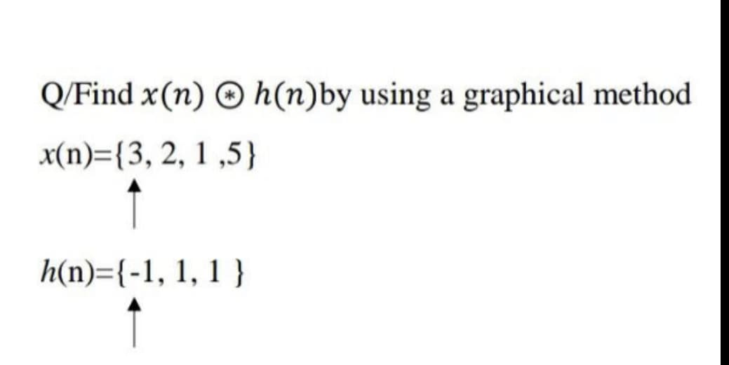 Q/Find x(n) © h(n)by using a graphical method
x(n)={3, 2, 1 ,5}
h(n)={-1, 1, 1 }
