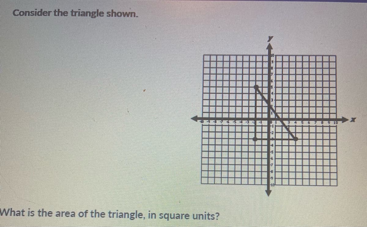 Consider the triangle shown.
10
What is the area of the triangle, in square units?
