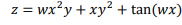 z = wx?y + xy? + tan(wx)
