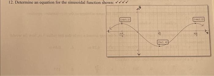 12. Determine an equation for the sinusoidal function shown: ✔✔✔
(-4x/3, 2)
what
LAT
(58/3, 4)
(1402)
W3-