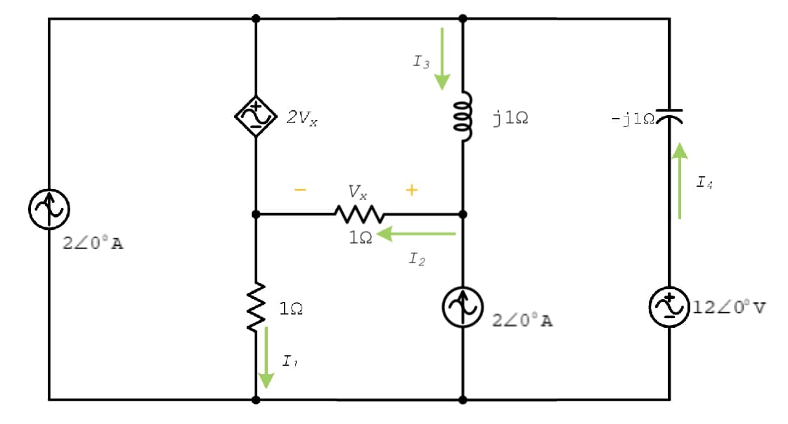 I3
2Vx
j12
-jin
I4
Vx
220°A
12
I2
10
1220°v
220°A
I,
