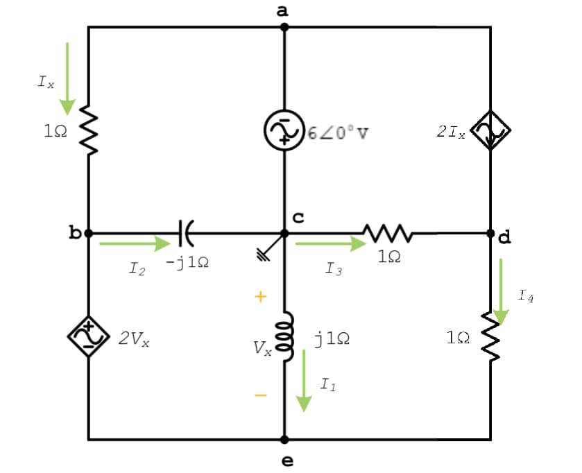 a
Ix
620°v
21x
12
b
HE
12
I3
I2 -j1Q
I 4
+
12
2Vx
ji0
I1
e
ell
