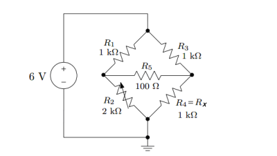 6 V
R₁
1 ΚΩΤ
R2
2 ΚΩ
Rs
www
100 Ω
R3
1 ΚΩ
R₁=Rx
1 ΚΩ