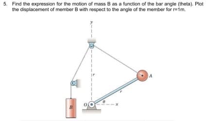 5. Find the expression for the motion of mass B as a function of the bar angle (theta). Plot
the displacement of member B with respect to the angle of the member for r=1m.
B