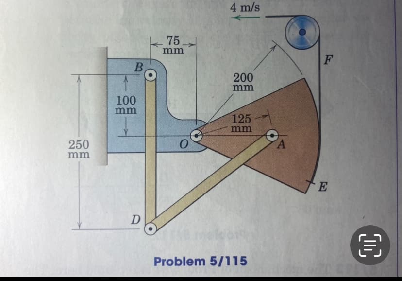 250
mm
B
100
mm
D
75
mm
O
4 m/s
200
mm
125
mm
Problem 5/115
A
F
JE
€