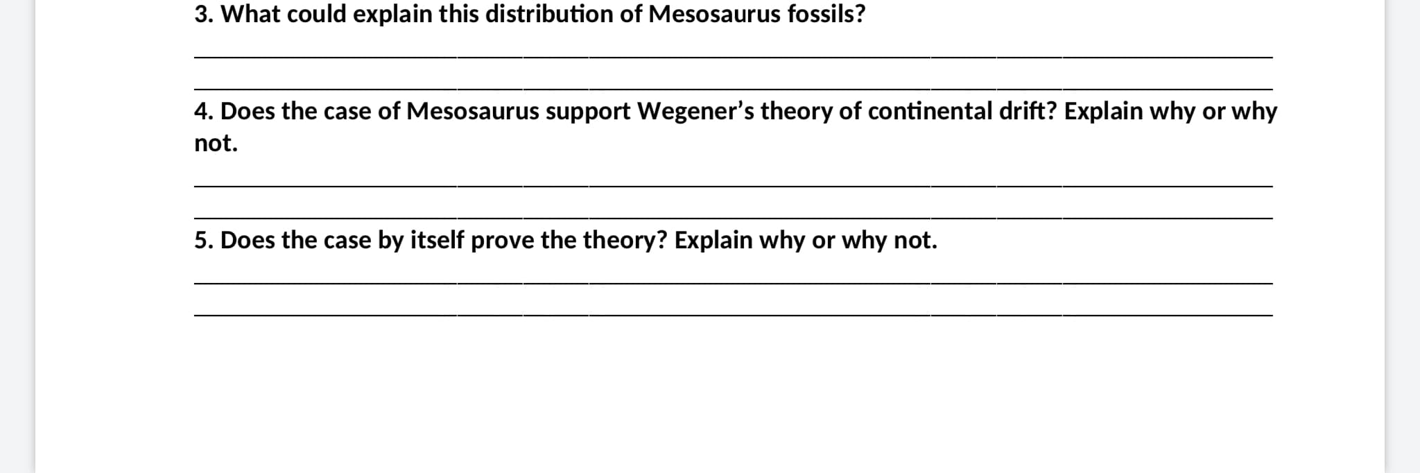 3. What could explain this distribution of Mesosaurus fossils?
