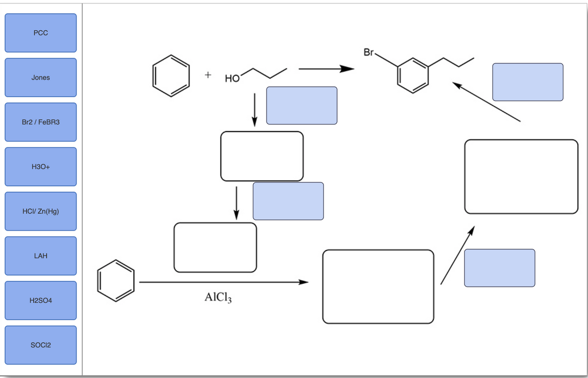 РСС
Br.
+
Jones
HO
Br2 / FEBR3
НЗО+
HCI/ Zn(Hg)
LAH
AICI3
H2SO4
SOCI2
