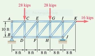 28 kips
28 kips
Rectangul
Snip
GIK 16 kips
10 ft
Н
8 ft
8 ft
8 ft
8 ft
8 ft
