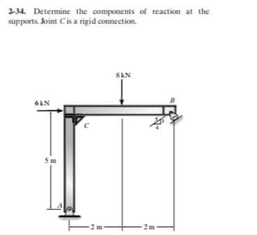 234. Determine the components of reaction at the
supports. Joint Cis a rigid connection.
SKN
6KN
-2m
2m
