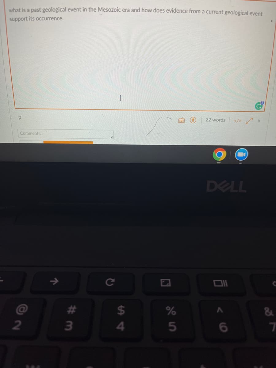 what is a past geological event in the Mesozoic era and how does evidence from a current geological event
support its occurrence.
22 words
Comments.
DELL
%23
2$
4.
%
2
6
个
