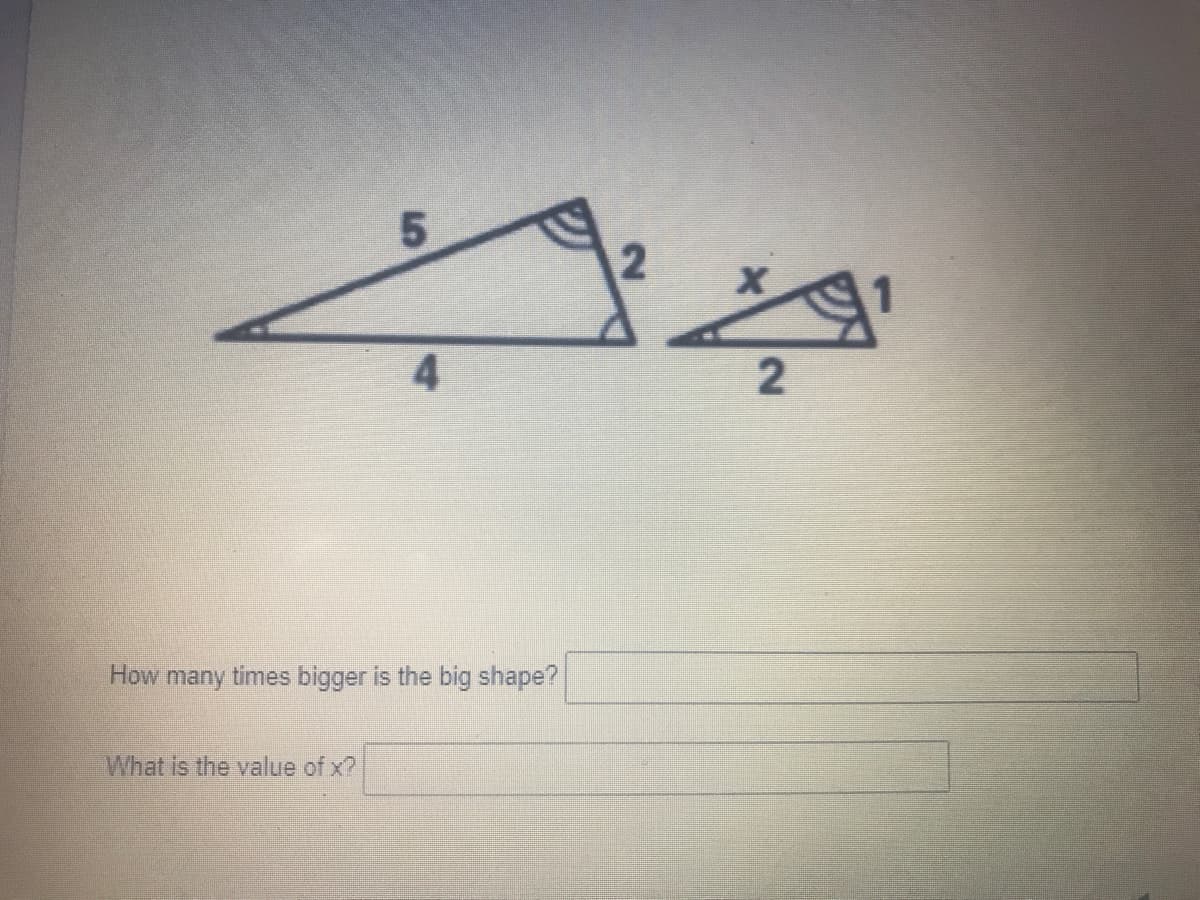 4.
How many times bigger is the big shape?
What is the value of x?
