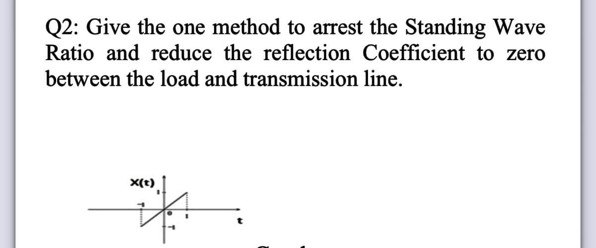 Q2: Give the one method to arrest the Standing Wave
Ratio and reduce the reflection Coefficient to zero
between the load and transmission line.
X(t)
