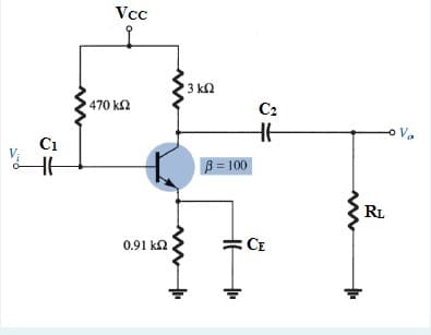 C₁
Vcc
• 470 ΚΩ
0.91 ΚΩ
13 ΚΩ
β = 100
C2
CE
RL
ανα