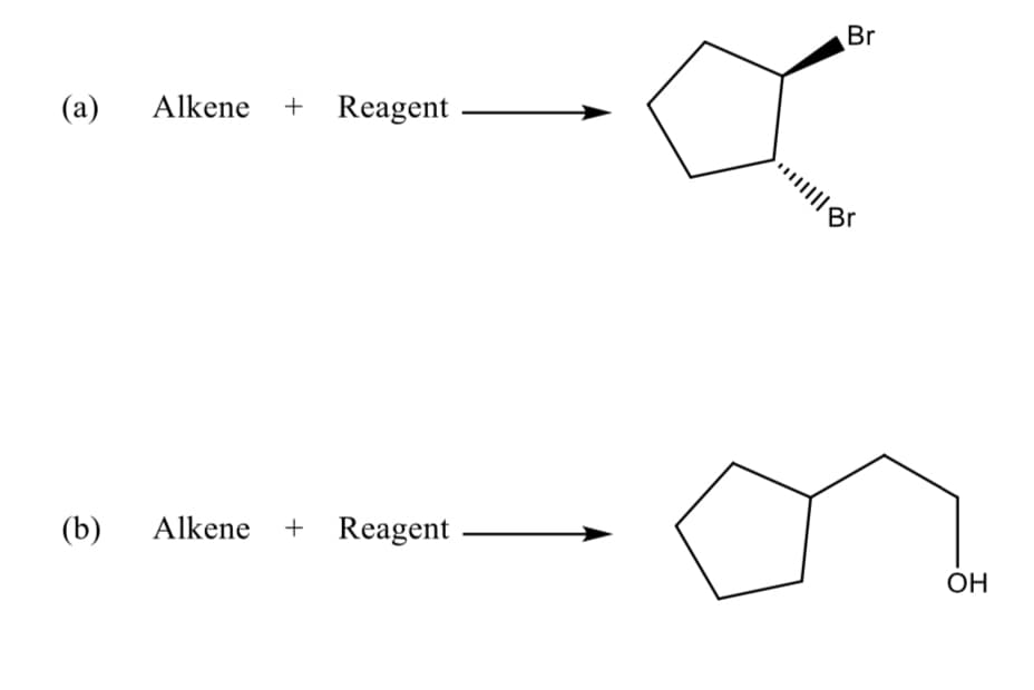 Br
(a)
Alkene + Reagent
(b)
Alkene + Reagent
OH
