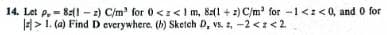 14. Let p. 82(1-2) C/m³ for 0<x< 1 m, 82(1+z) C/m³ for -1 <:<0, and 0 for
>1. (a) Find D everywhere. (b) Sketch D, vs. z, -2<z < 2