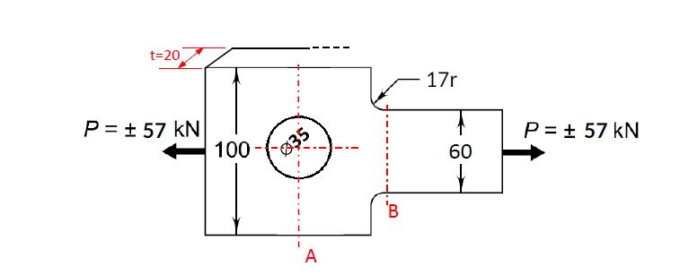 t=20
17r
P = + 57 kN
100 -
B35
P = + 57 kN
60
'B
A
