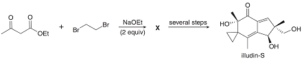 several steps
NaOEt
(2 equiv)
но-
OEt
Bг
Br
он
он
illudin-S
