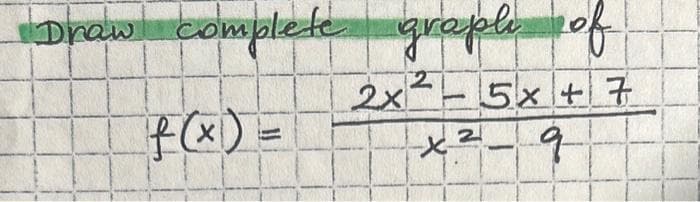 Draw
complete graph of
f(x) =
2x²-5x + 7
x²- 9