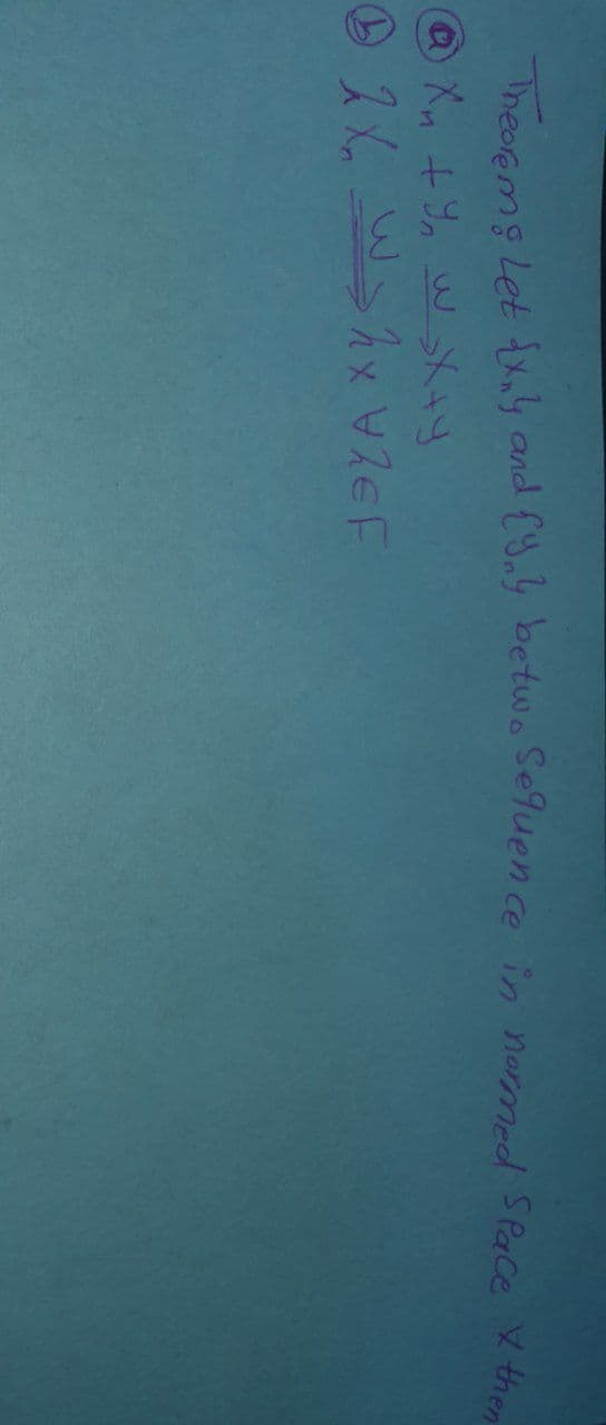 Theorems Let {x₂4 and fy 4 betw. Sequence in normed Space then
@ X n + Yn w x + y
в 2х ш> hx WheF