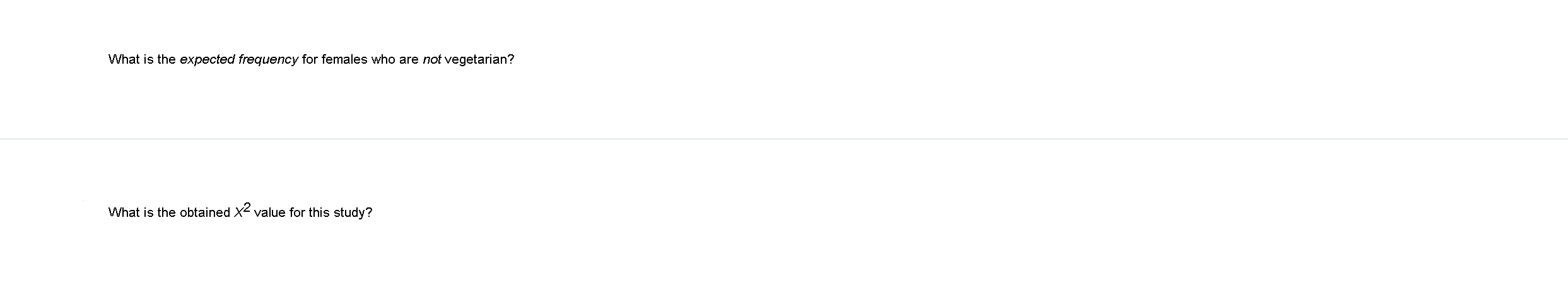 What is the expected frequency for females who are not vegetarian?
What is the obtained X² value for this study?