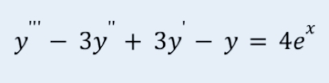 у — Зу + Зу — у %3D 4е"
y
y = 4e'
