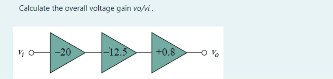 Calculate the overall voltage gain vo/vi.
Vi 0-20
-12.5
+0.8