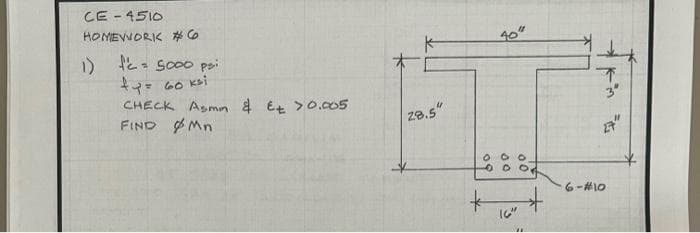 CE - 4510
HOMEVNORIK # O
40"
- So00 psi
२ ८०
CHECK Asmin 4 Et >0.c05
FIND Mn
下
3°
z8.s"
27
6-#10
