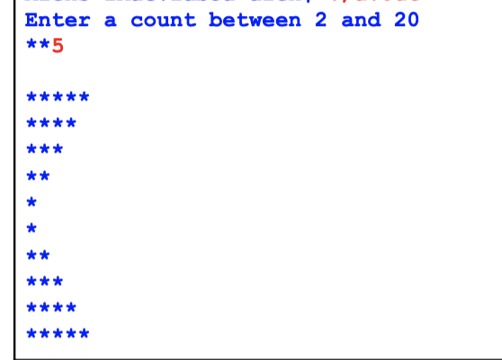 Enter a count between 2 and 20
**5
***
**
**
***
****
*****