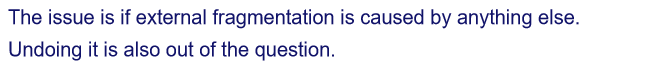 The issue is if external fragmentation is caused by anything else.
Undoing it is also out of the question.