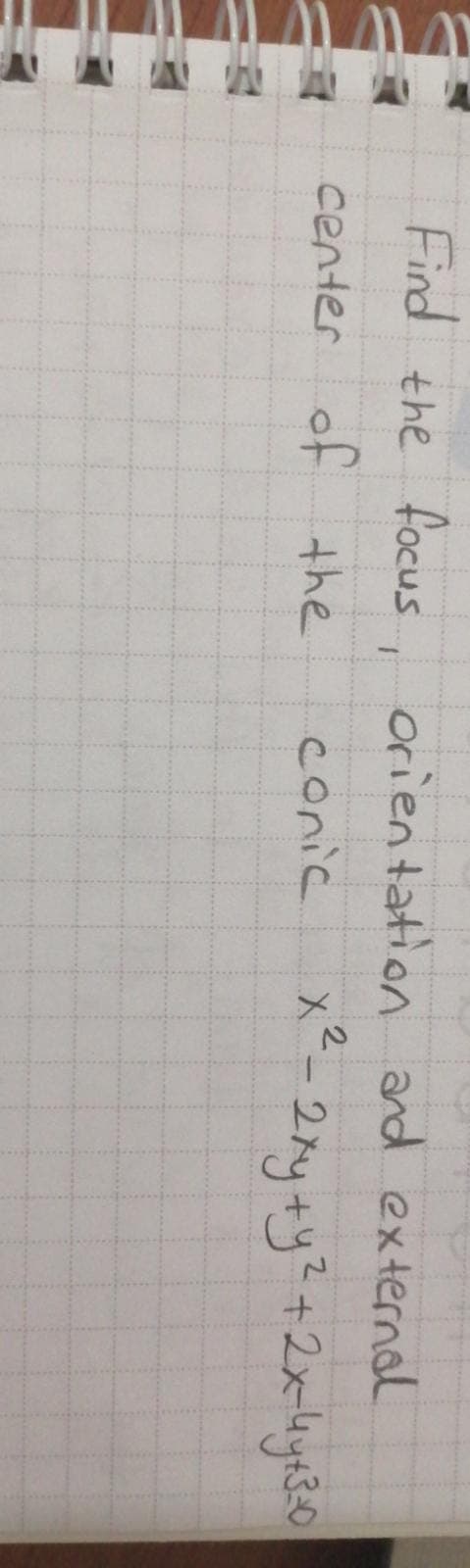 Find the focus
s, orientation and external
2.
center of the
conic
