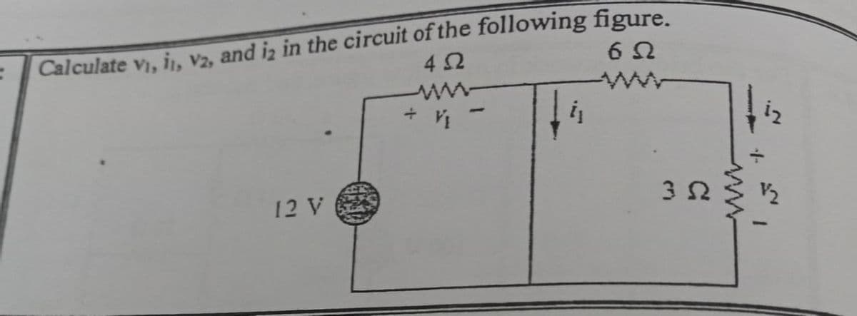 Calculate v, i, V2, and iz in the circuit of the following figure.
iz
12 V
