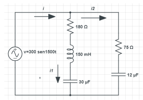 v=300 sen1500t
i1
180 Ω
150 mH
i2
75 Ω
12 μF
30 μF