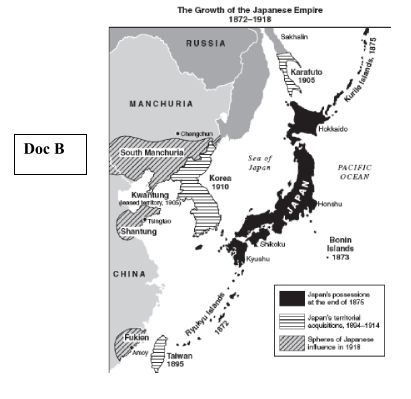 The Growth of the Japanese Empire
1872-1918
Sakhaln
RUSSIA
Karatuto
1905
MANCHURIA
Changun
Hokkaido
Doc B
South Manchuria
Sea of
Japan
PACIFIC
Korea
OCEAN
1910
Kwatung
Honshu
Shantung
Shikoku
Bonin
Islands
Kyushu
• 1873
CHINA
Japanis poeske
at he erid of 1875
Japan'a teniorlal
aoqukitione, 1804-1014
Fukien
Spheres of Japanese
intunce in 1918
Talwan
1895
JAPAN
