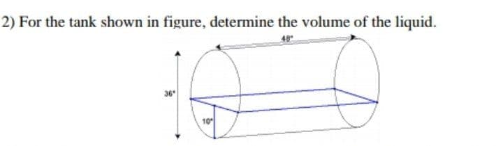 2) For the tank shown in figure, determine the volume of the liquid.
48
36
10
