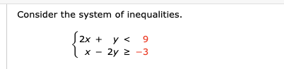 Consider the system of inequalities.
2x +
y < 9
2y 2-3
X