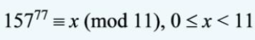 157" =x (mod 11), 0<x< 11
