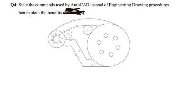 Q4: State the commands used by AutoCAD instead of Engineering Drawing procedures
then explain the benefits 4
