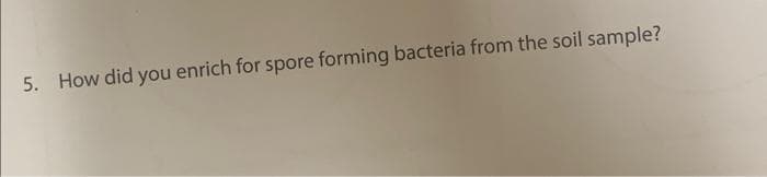 5. How did you enrich for spore forming bacteria from the soil sample?