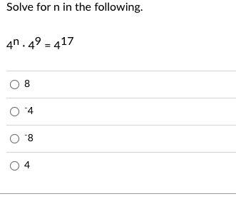 Solve for n in the following.
4.49417
8
04
O 8
04