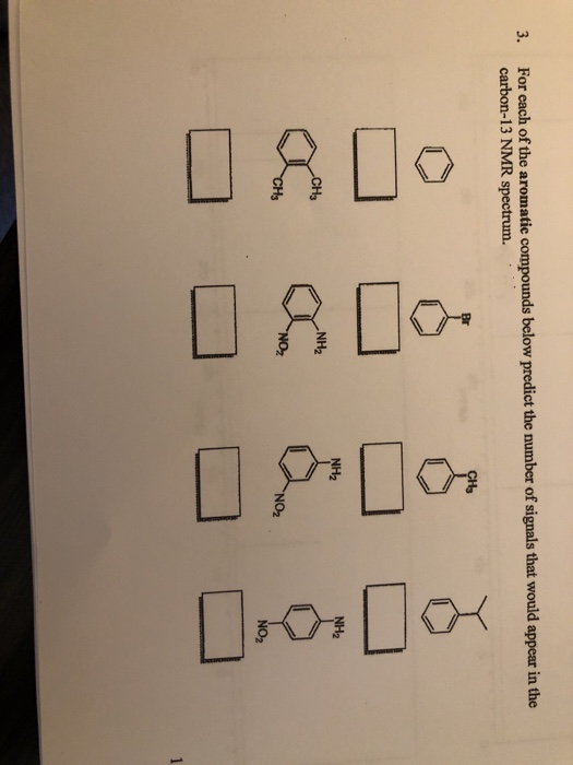 ne aromatic compounds below predict the number of signals that would appear in the
MR spectrum.
NH2
NH2
CH3
„NH2
CH
"NO
NO2
NO2
1.
