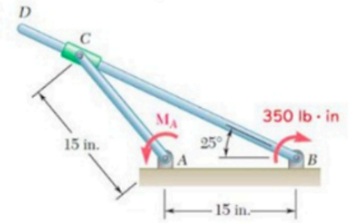 D
15 in.
MA
25°
15 in.
350 lb-in
B