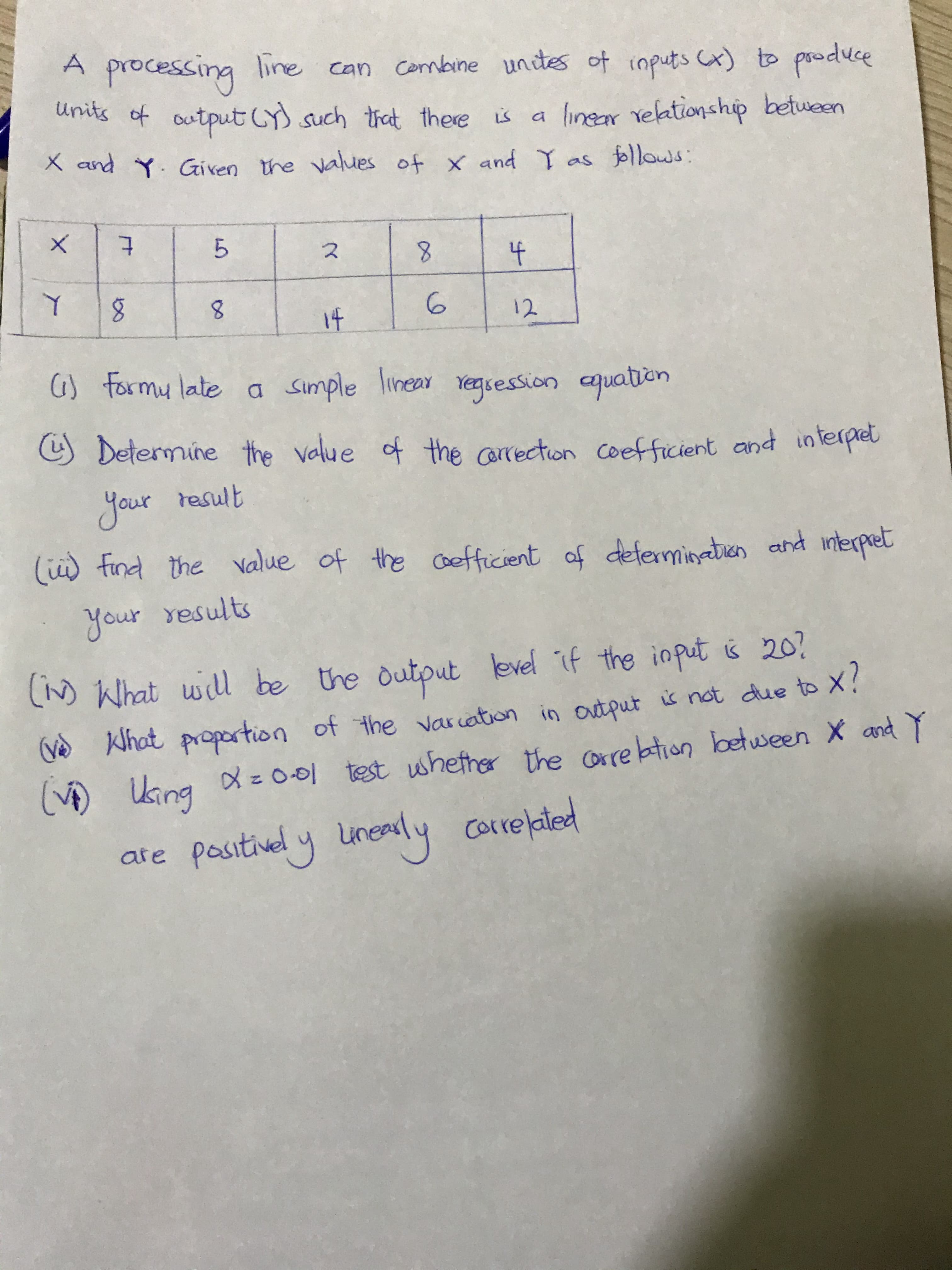 A line can combine unites of inputs Cx) to produce
processing
units of output cy such trat there is a linear relationship between
X and Y. Given the vaues of x and Y as follows:
8.
4
8.
6.
12
1f
