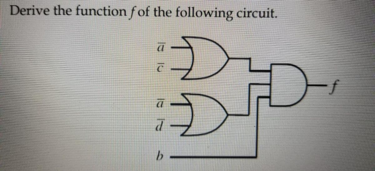 Derive the function f of the following circuit.
of
b
